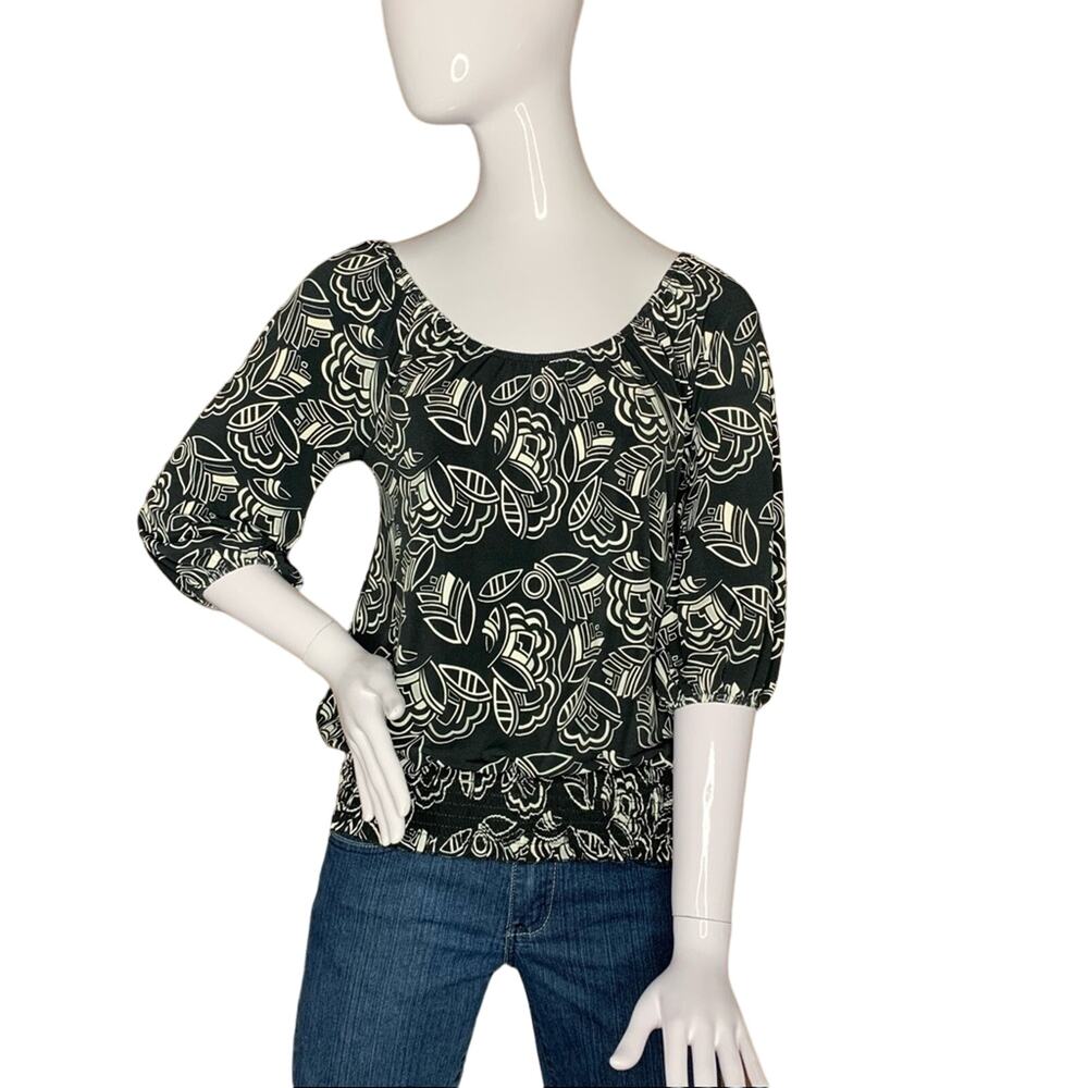 WHBM Blouse Floral Print 3/4 sleeve Size XS Black and White
